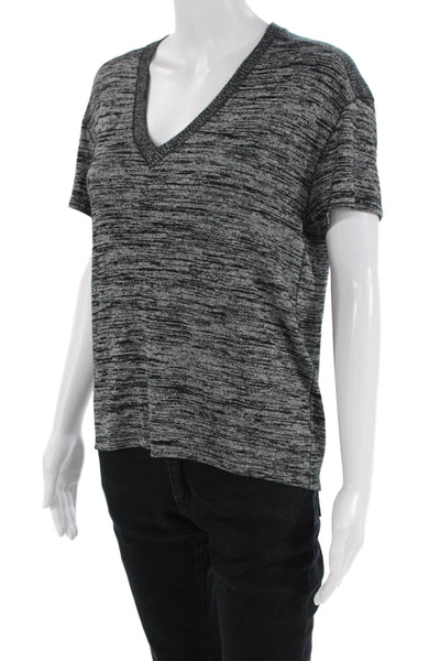 Rag & Bone Womens Ribbed Detail Short Sleeve Casual Top Dark Gray Size XS