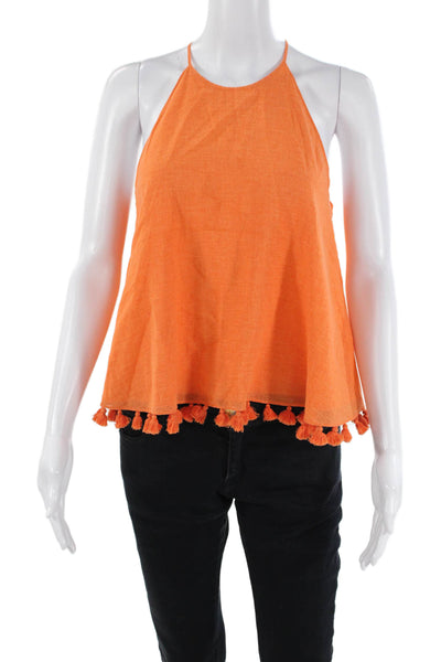 Tory Burch Womens Linen Sleeveless Tasseled Trim Detail Crop Top Orange Size 2