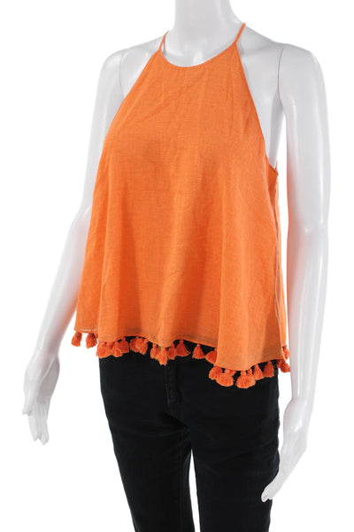 Tory Burch Womens Linen Sleeveless Tasseled Trim Detail Crop Top Orange Size 2