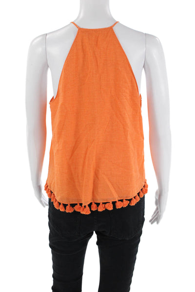 Tory Burch Womens Linen Sleeveless Tasseled Trim Detail Crop Top Orange Size 2