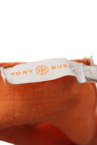 Tory Burch Womens Linen Sleeveless Tasseled Trim Detail Crop Top Orange Size 2
