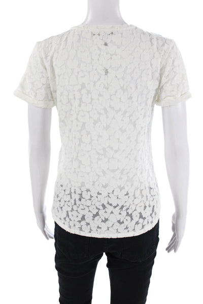 Maje Womens Cotton Burnout Detail V-Neck Short Sleeve T-Shirt White Size 2