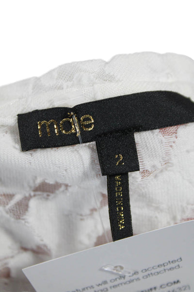 Maje Womens Cotton Burnout Detail V-Neck Short Sleeve T-Shirt White Size 2