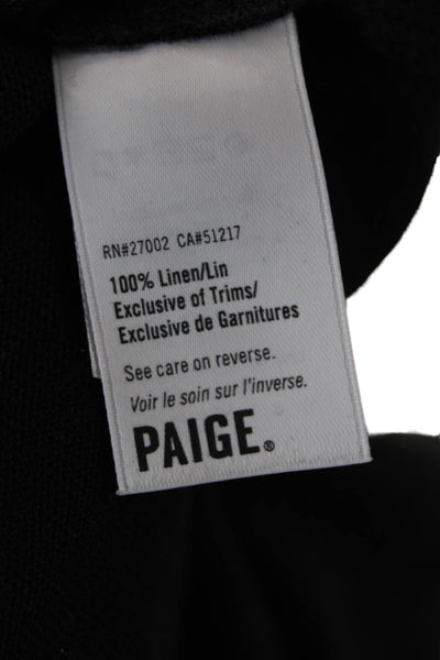 Paige Womens Linen Lace Cutout Detail Crew Neck Short Sleeve Top Black Size S