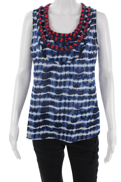 Tory Burch Womens Cotton Tie Dye Striped Tasseled Detail Blouse Blue Size 2
