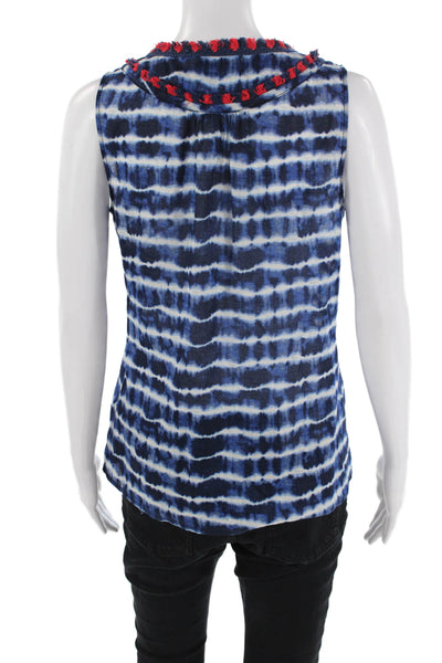 Tory Burch Womens Cotton Tie Dye Striped Tasseled Detail Blouse Blue Size 2