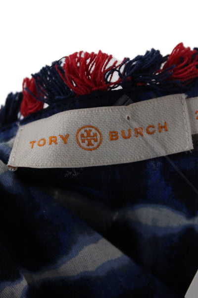 Tory Burch Womens Cotton Tie Dye Striped Tasseled Detail Blouse Blue Size 2