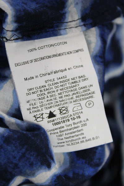 Tory Burch Womens Cotton Tie Dye Striped Tasseled Detail Blouse Blue Size 2