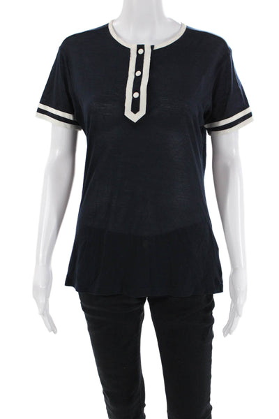 Frame Shirt Womens Piping Detail Short Sleeve Casual Top Black Size XS