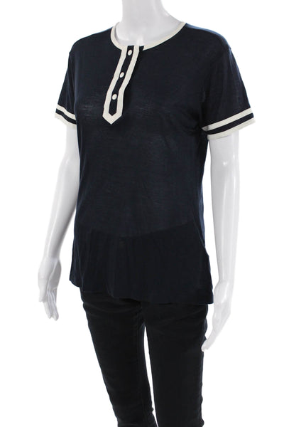 Frame Shirt Womens Piping Detail Short Sleeve Casual Top Black Size XS