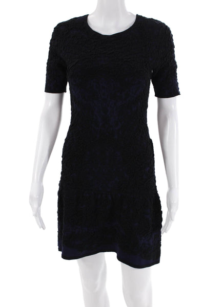 Leith Womens Cotton Crew Neck Short Sleeve Textured Detail Dress Black Size S