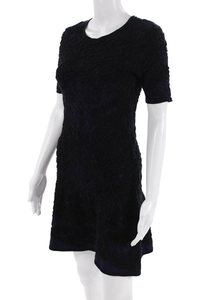 Leith Womens Cotton Crew Neck Short Sleeve Textured Detail Dress Black Size S