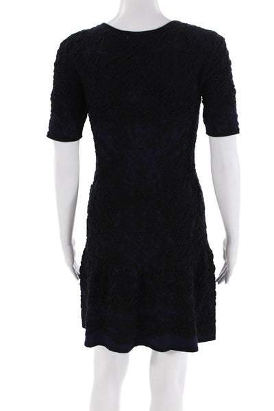 Leith Womens Cotton Crew Neck Short Sleeve Textured Detail Dress Black Size S