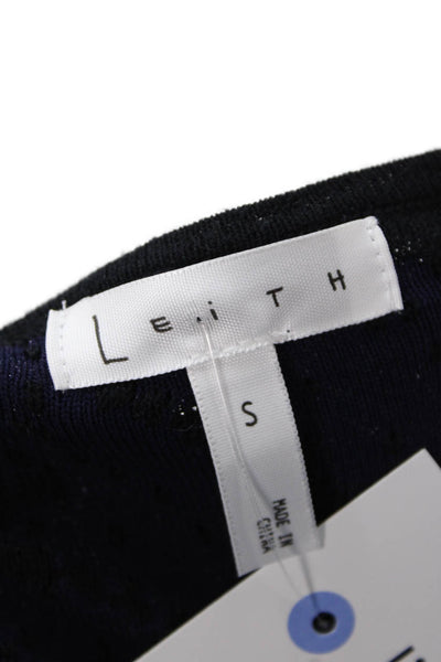 Leith Womens Cotton Crew Neck Short Sleeve Textured Detail Dress Black Size S