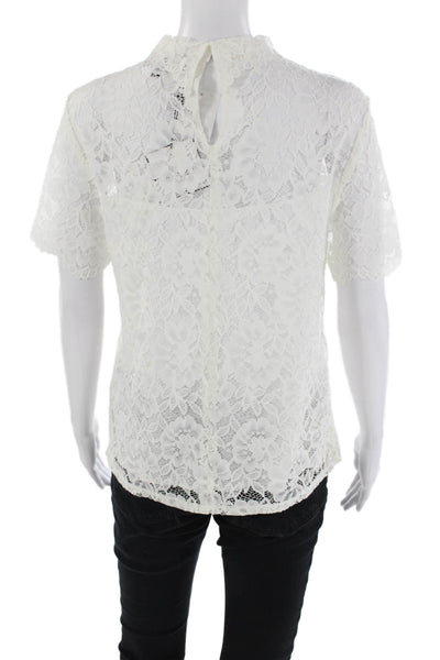 Laundry Womens Textured High Neck Short Sleeve Lace Top White Size M