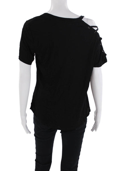 Feel The Piece Womens Textured Short Sleeve V-neck Top Black Size M
