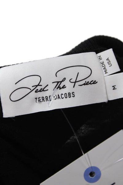 Feel The Piece Womens Textured Short Sleeve V-neck Top Black Size M