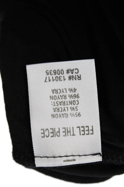 Feel The Piece Womens Textured Short Sleeve V-neck Top Black Size M