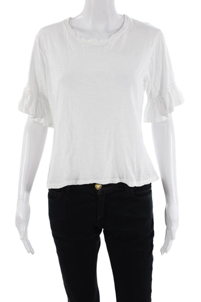 Velvet Womens Cotton Short Sleeve Round Neck Casual Top White Size S