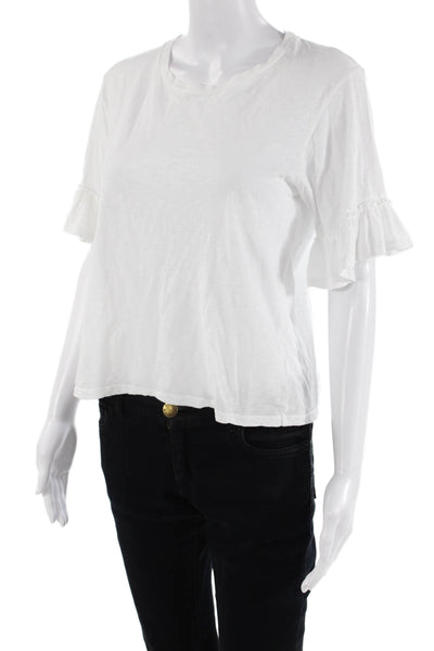 Velvet Womens Cotton Short Sleeve Round Neck Casual Top White Size S