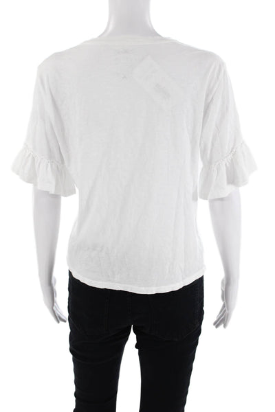 Velvet Womens Cotton Short Sleeve Round Neck Casual Top White Size S