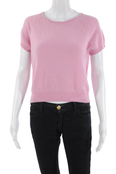 Moda International Womens Cashmere Short Sleeve Round Neck Knit Top Pink Size L