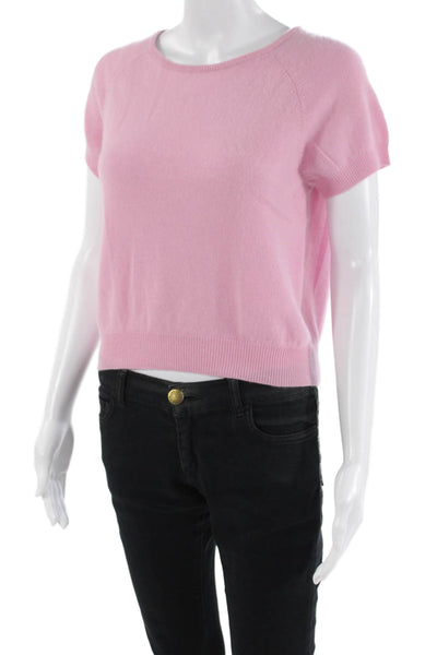 Moda International Womens Cashmere Short Sleeve Round Neck Knit Top Pink Size L
