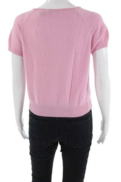 Moda International Womens Cashmere Short Sleeve Round Neck Knit Top Pink Size L