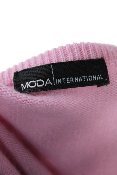 Moda International Womens Cashmere Short Sleeve Round Neck Knit Top Pink Size L
