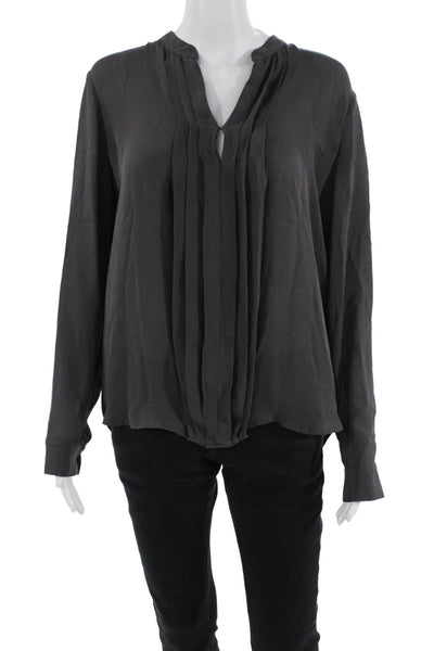 L Agence Womens Silk V-neck Long Sleeve Ruched Sleek Blouse Gray Size L