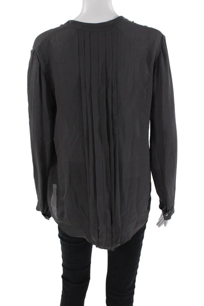 L Agence Womens Silk V-neck Long Sleeve Ruched Sleek Blouse Gray Size L