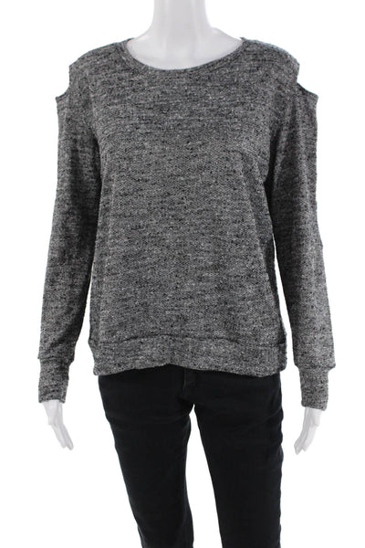 LNA Womens Textured Knit Round Neck Long Sleeve Casual Top Gray Size XS