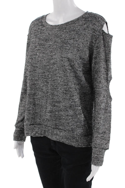 LNA Womens Textured Knit Round Neck Long Sleeve Casual Top Gray Size XS