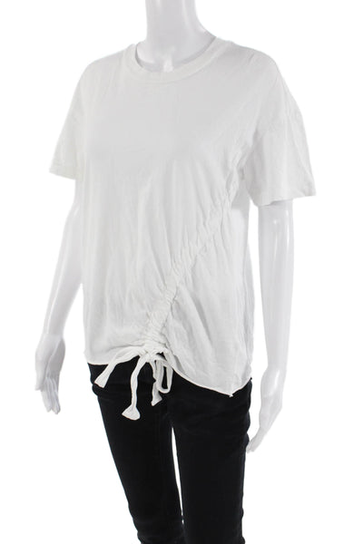 Stateside Womens Cotton Short Sleeve Round Neck Casual Top White Size XS