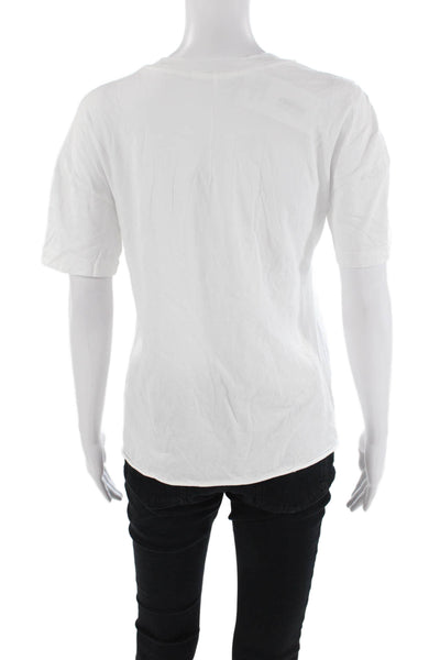 Stateside Womens Cotton Short Sleeve Round Neck Casual Top White Size XS