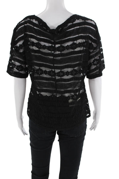 PJK Patterson J Kincaid Womens Round Neck Short Sleeve Lace Sheer Top Black Size