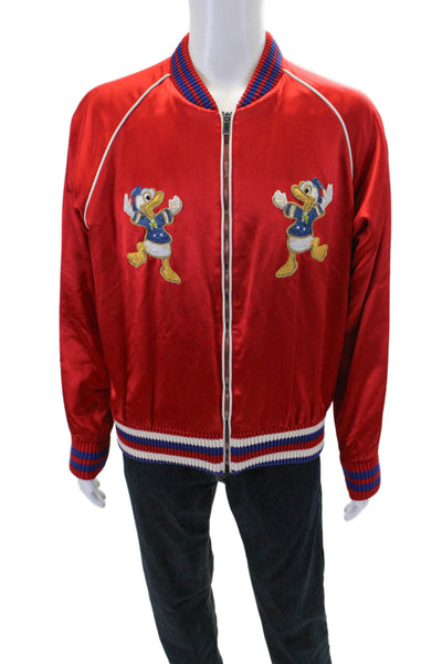 Gucci Mens Silk Full Zipper Duck Bomber Jacket Red Blue Size EUR 52
