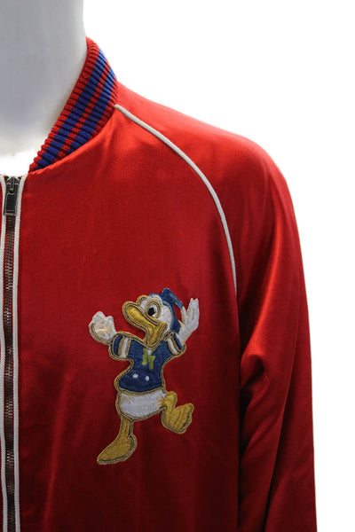 Gucci Mens Silk Full Zipper Duck Bomber Jacket Red Blue Size EUR 52