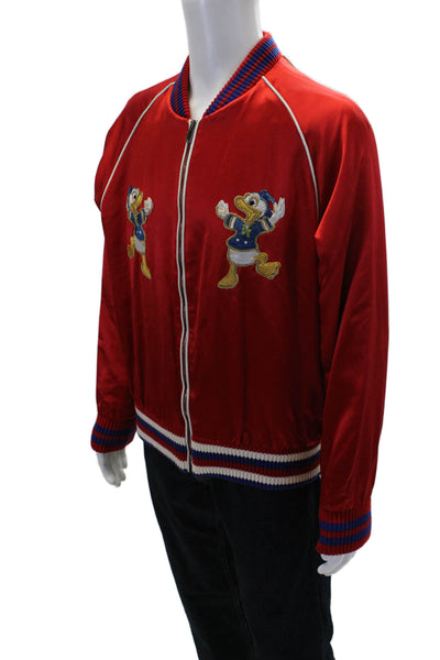 Gucci Mens Silk Full Zipper Duck Bomber Jacket Red Blue Size EUR 52