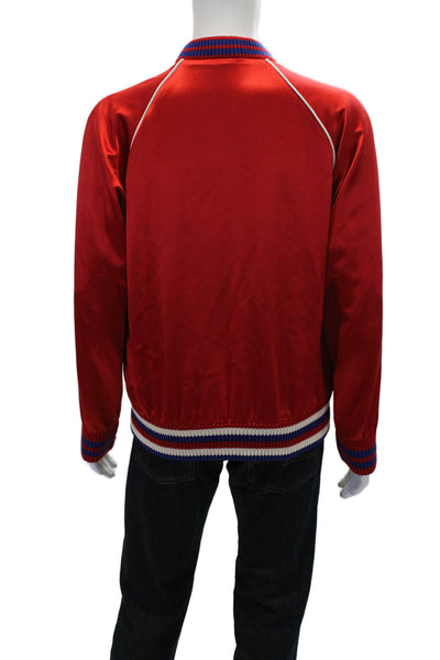 Gucci Mens Silk Full Zipper Duck Bomber Jacket Red Blue Size EUR 52