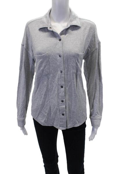Z Supply Womens Cotton Long Sleeve Button Collared Top Gray Size S