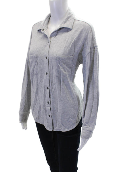 Z Supply Womens Cotton Long Sleeve Button Collared Top Gray Size S