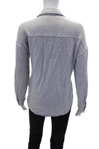 Z Supply Womens Cotton Long Sleeve Button Collared Top Gray Size S