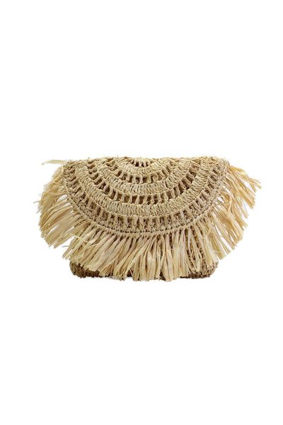 mar Y sol Womens Straw Textured Fringe Lined Button Mini Hand Held Clutch Bag Nu