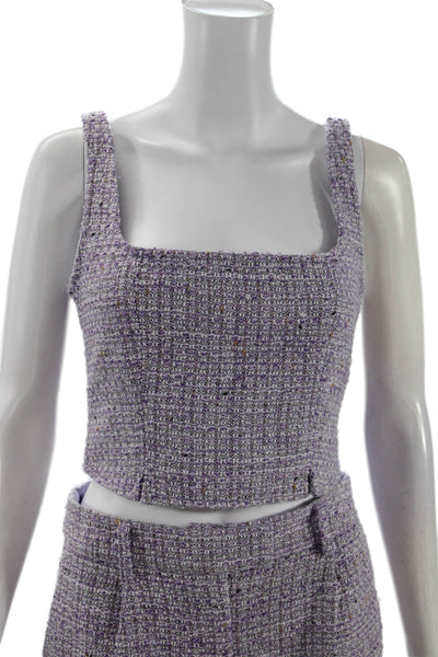 Steve Madden Womens Sleeveless Square Neck Tweed Top Shorts Set Purple Small