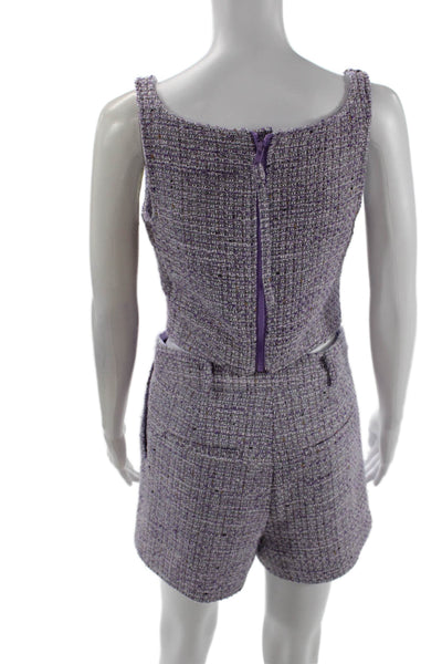 Steve Madden Womens Sleeveless Square Neck Tweed Top Shorts Set Purple Small