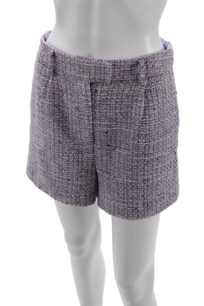 Steve Madden Womens Sleeveless Square Neck Tweed Top Shorts Set Purple Small