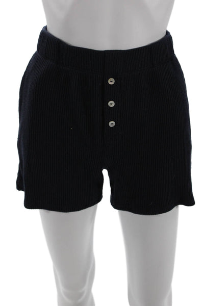 Donni Womens Elastic Waistband Ribbed Knit Short Shorts Navy Blue Size XS