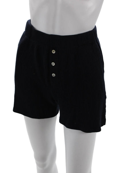 Donni Womens Elastic Waistband Ribbed Knit Short Shorts Navy Blue Size XS