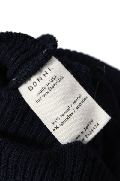 Donni Womens Elastic Waistband Ribbed Knit Short Shorts Navy Blue Size XS